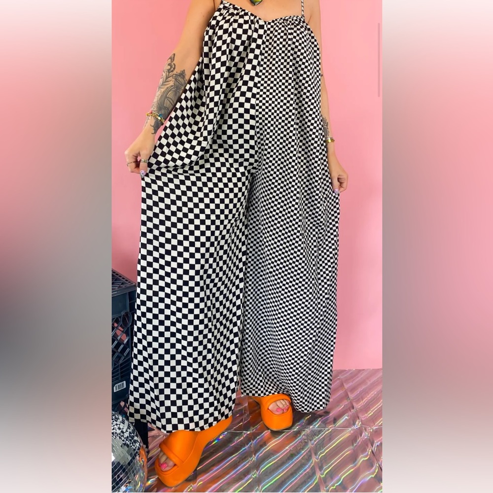 Half & Half Checkered Jumpsuit